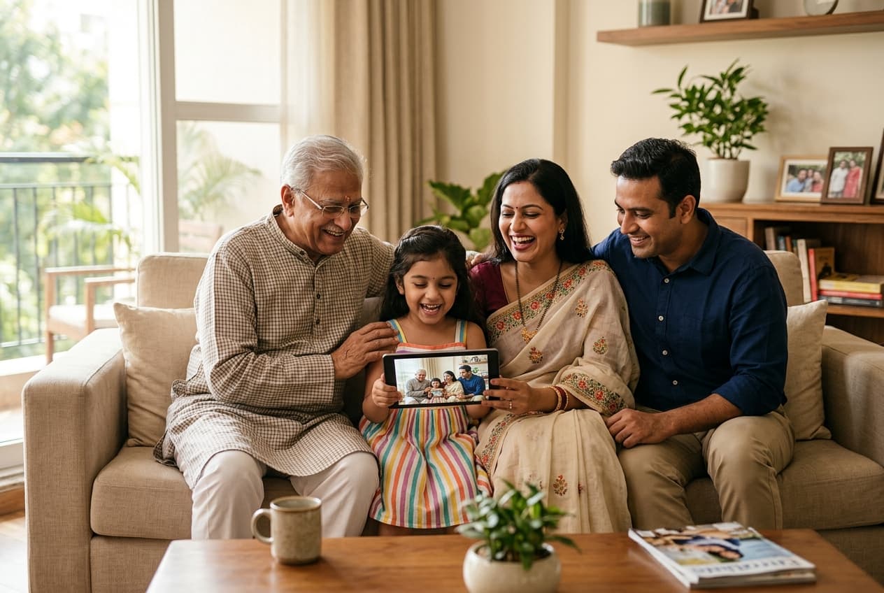 Happy Indian Multi-generational family smiling at home